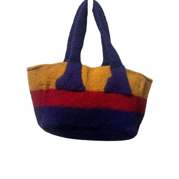 Handmade Large Multicolor Felted Tote Bag Blue Yellow Red - Picture 2 of 5